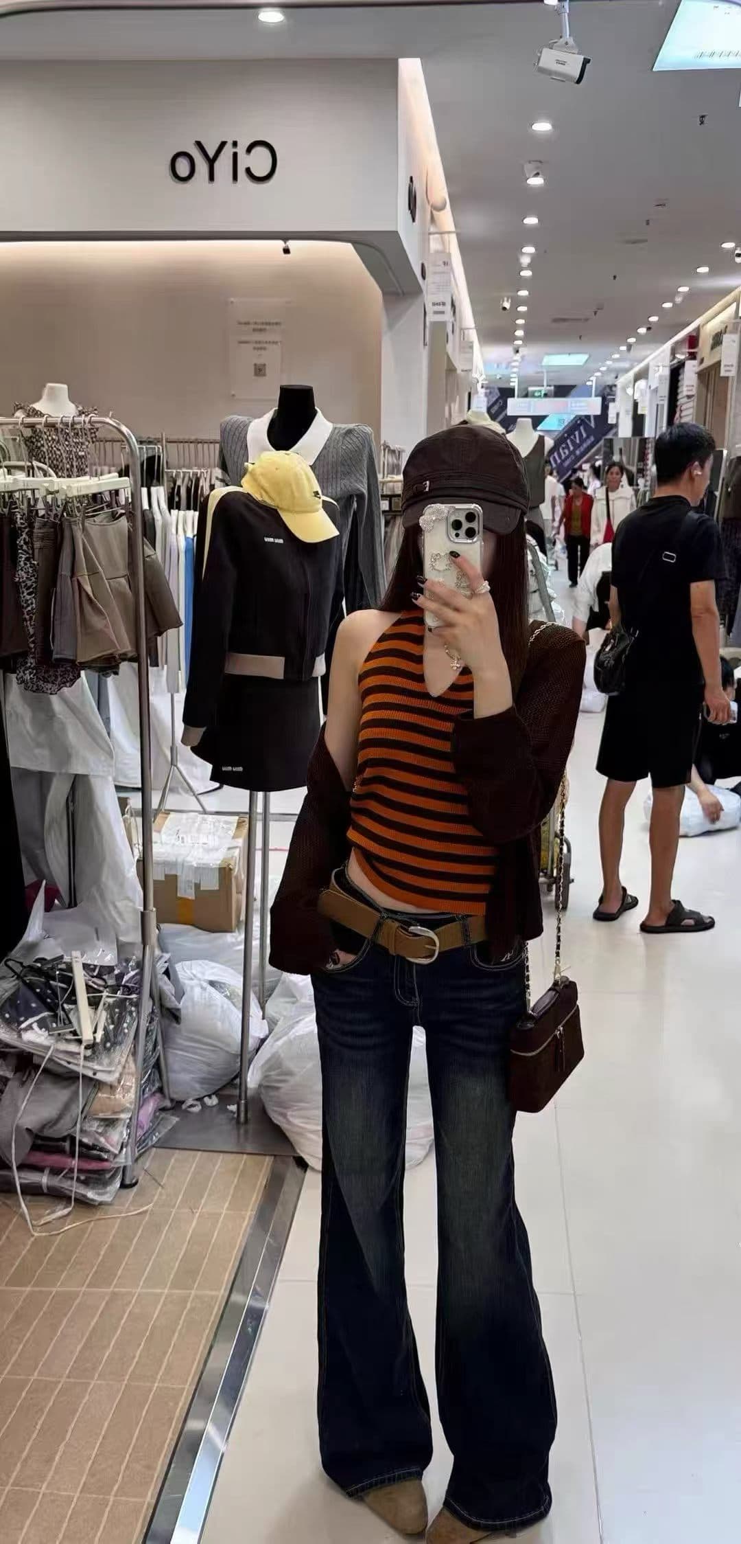 이른 가을 한국 스타일 스트라이프 행침 목 V넥 조끼 오픈 가디건 투피스 세트 슬림해 보이는 외국 가스 디자인 센스 맨위 상세 이미지 6
