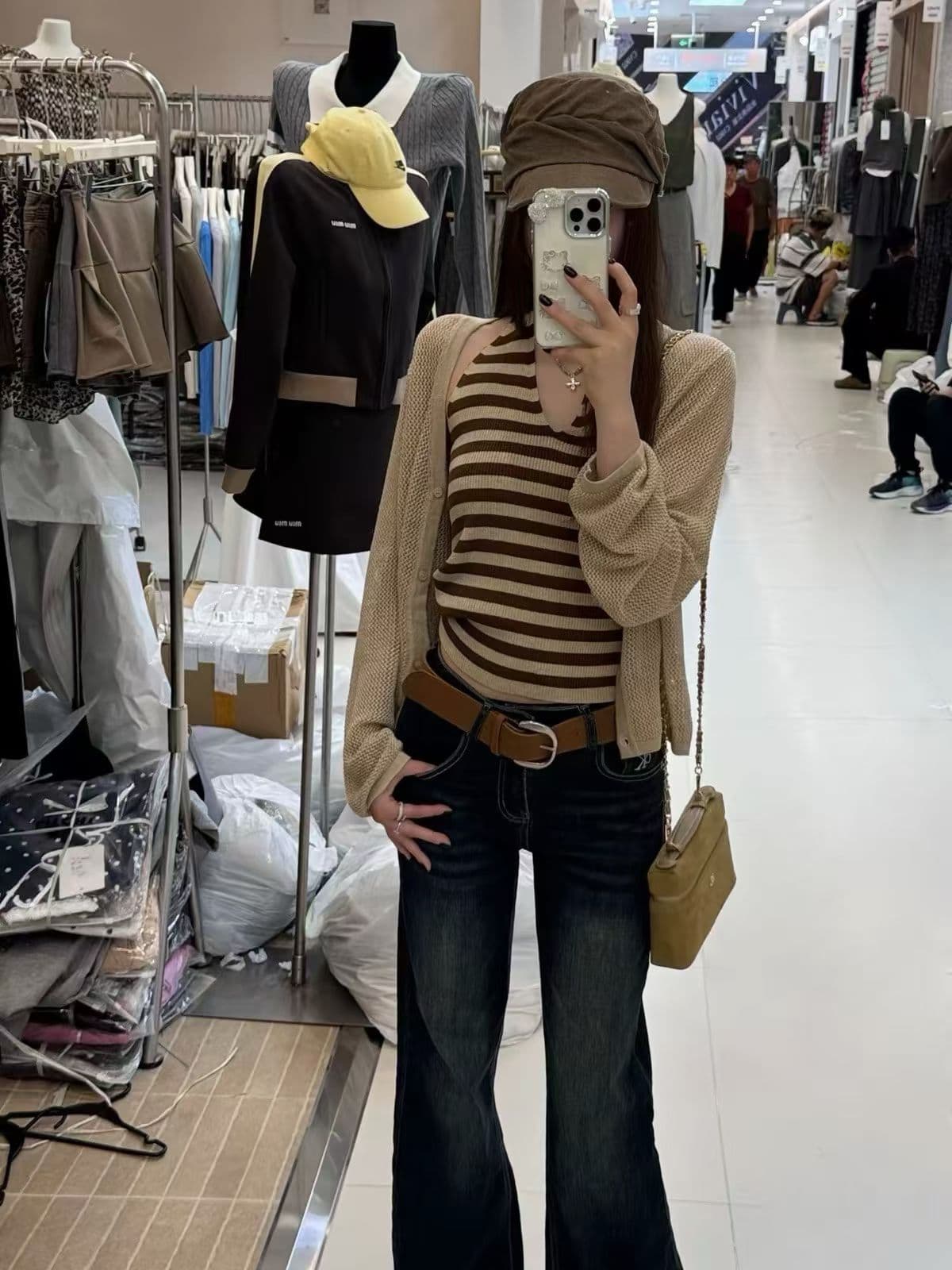 이른 가을 한국 스타일 스트라이프 행침 목 V넥 조끼 오픈 가디건 투피스 세트 슬림해 보이는 외국 가스 디자인 센스 맨위 상세 이미지 9