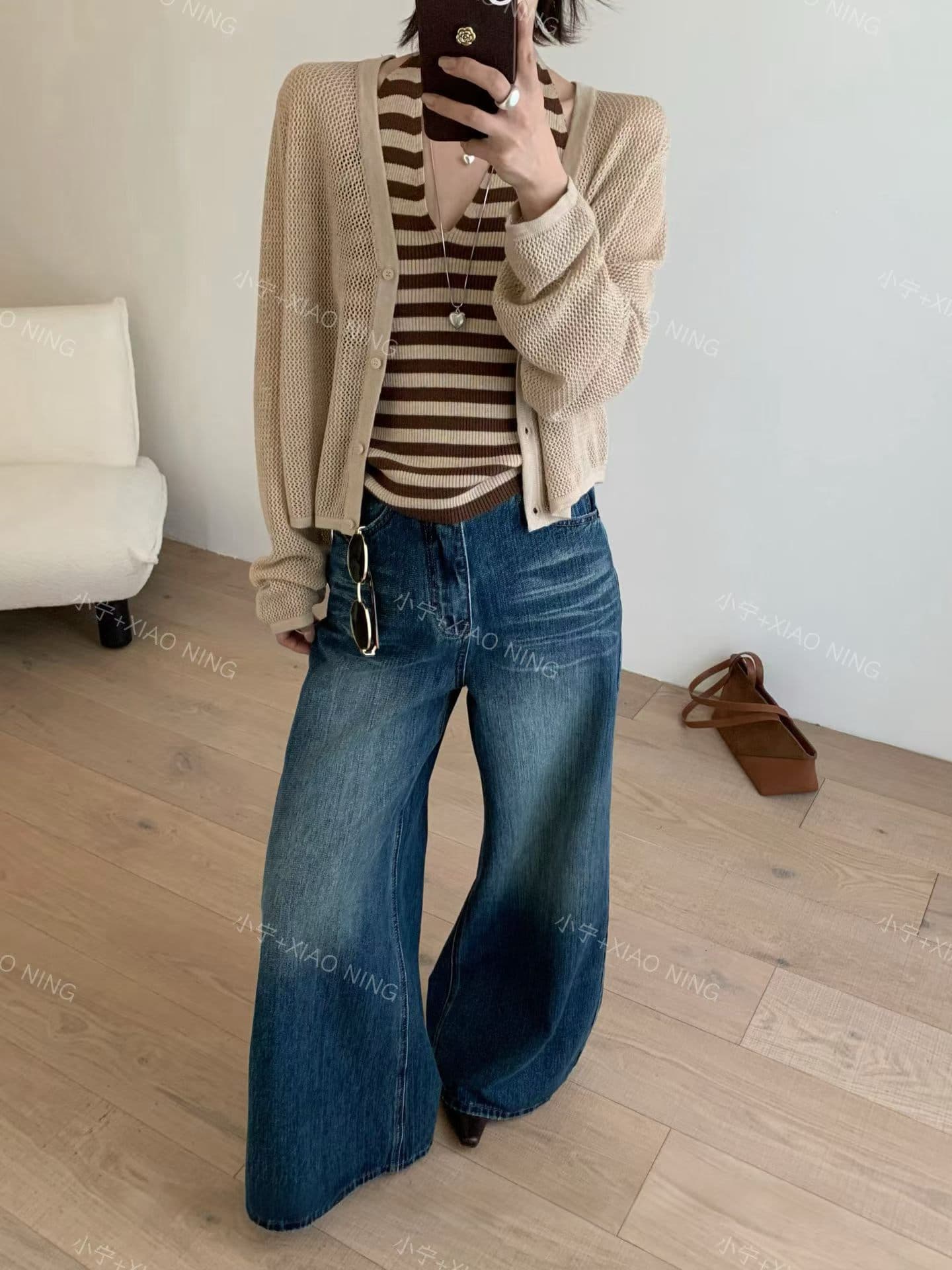 이른 가을 한국 스타일 스트라이프 행침 목 V넥 조끼 오픈 가디건 투피스 세트 슬림해 보이는 외국 가스 디자인 센스 맨위 상세 이미지 12