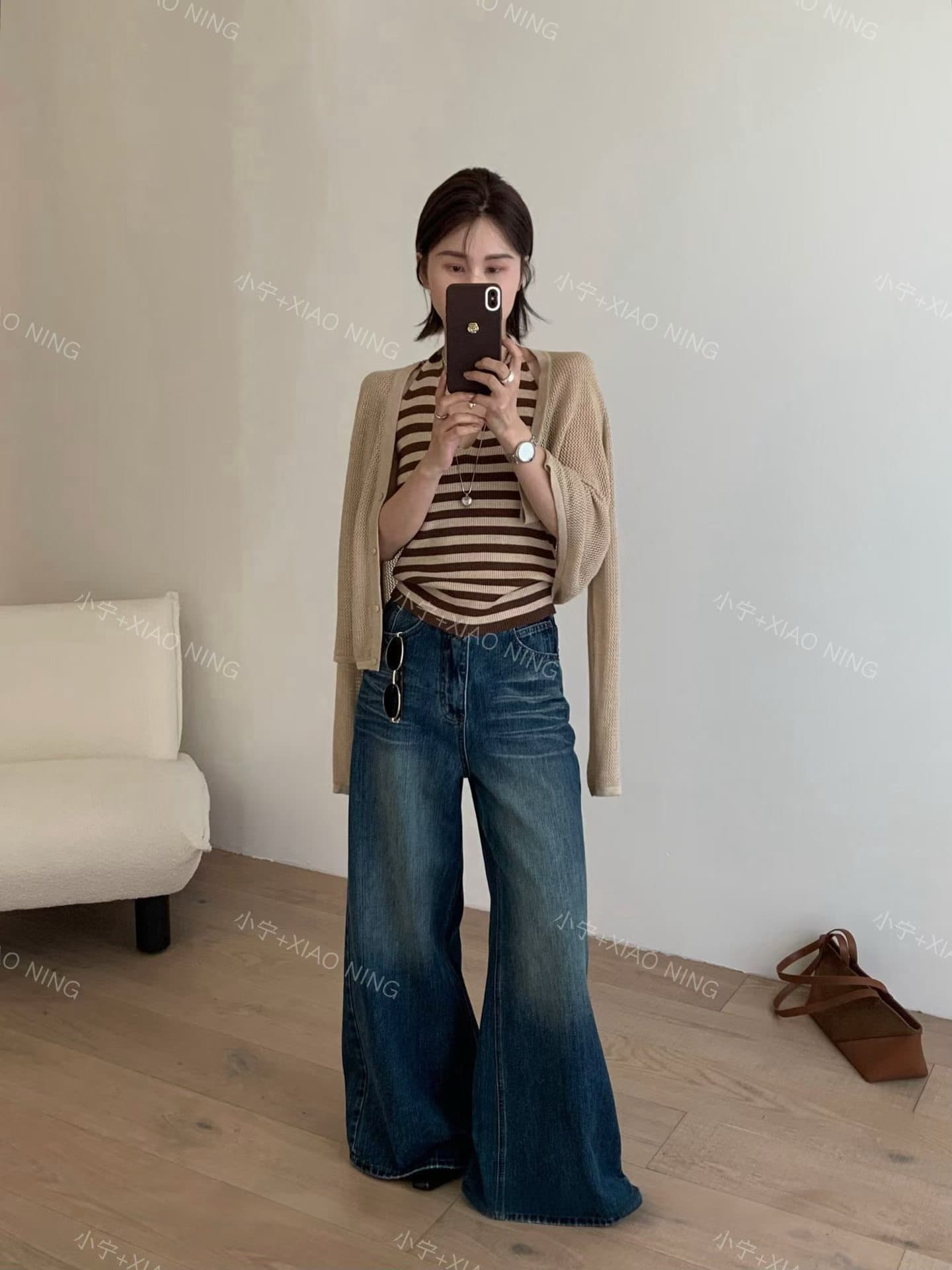 이른 가을 한국 스타일 스트라이프 행침 목 V넥 조끼 오픈 가디건 투피스 세트 슬림해 보이는 외국 가스 디자인 센스 맨위 상세 이미지 13