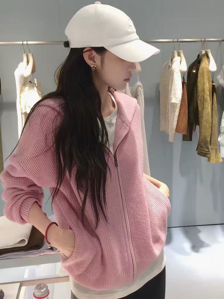 장 베이 베이 ibell 한 부서 루즈핏 슬림해 보이는 3 차원 후아 남편 그리드 후드 오픈 가디건 여성 레저 다용도 양모 재킷 상세 이미지 1
