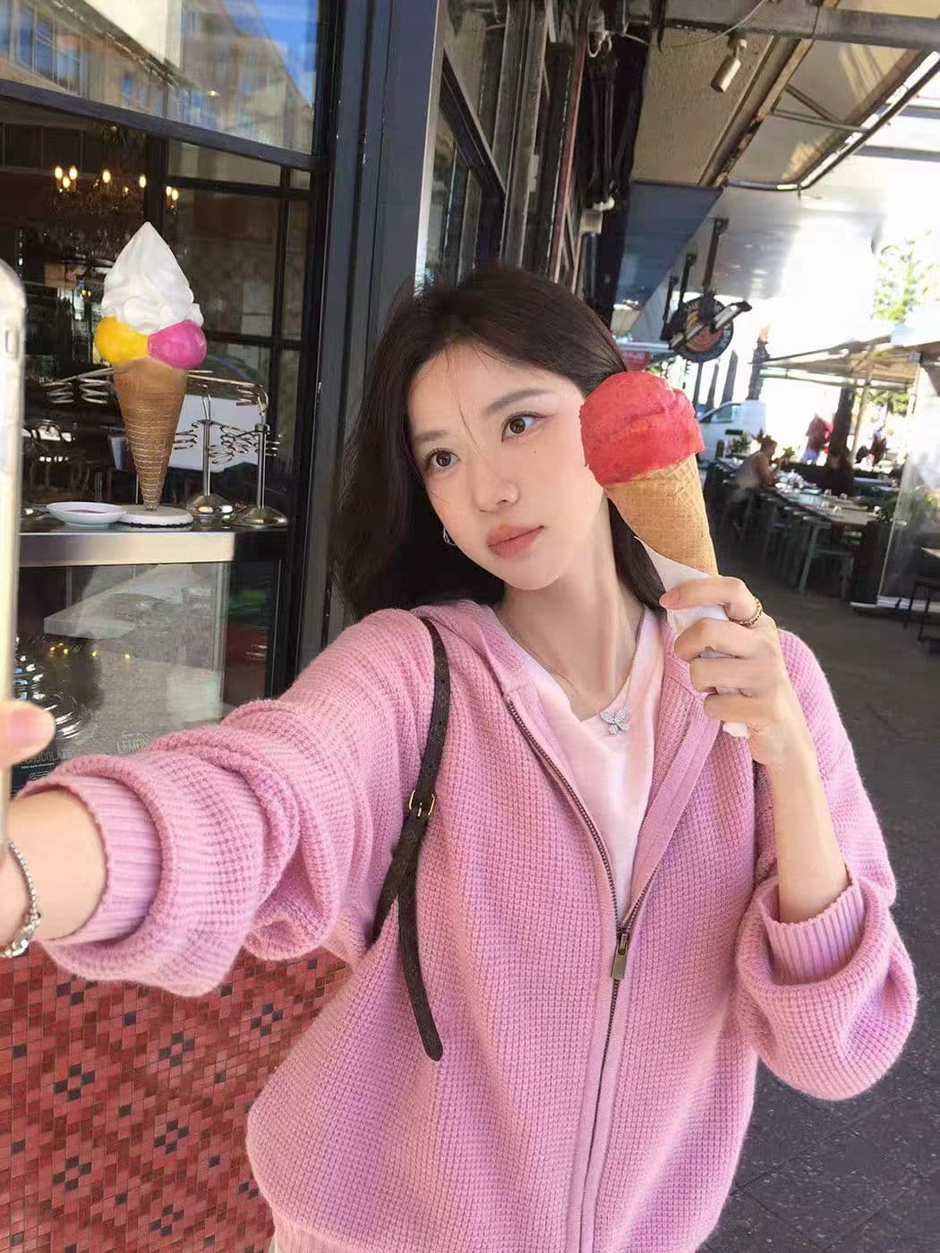 장 베이 베이 ibell 한 부서 루즈핏 슬림해 보이는 3 차원 후아 남편 그리드 후드 오픈 가디건 여성 레저 다용도 양모 재킷 상세 이미지 2