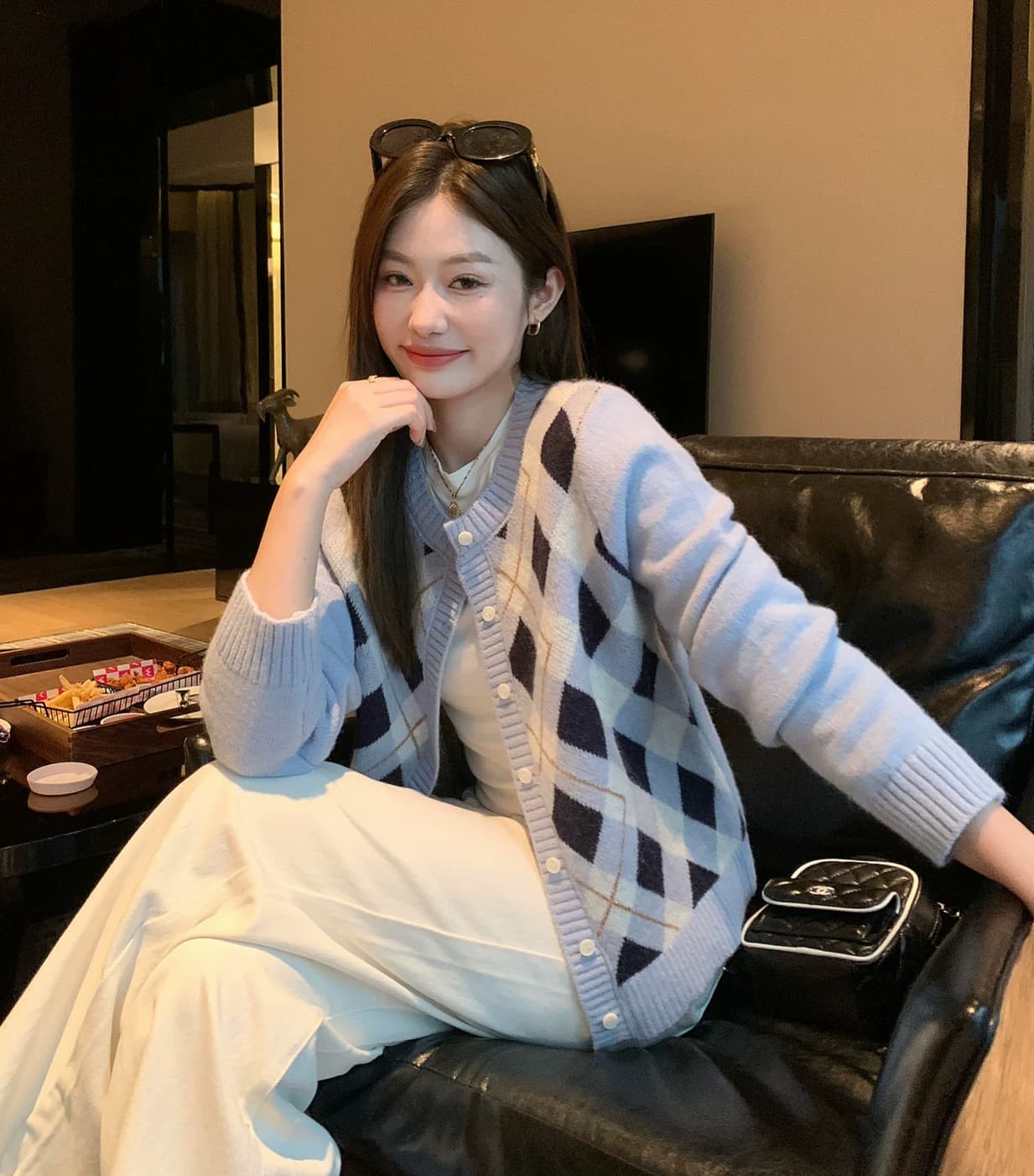 한 부서 링 그리드 니트 오픈 가디건 여성 가을 라운드 넥 스웨터 코트 레트로 학원 슬림해 보이는 외출용 맨위 상세 이미지 6