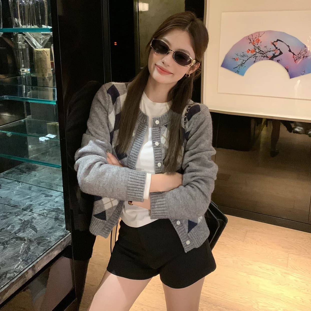 한 부서 링 그리드 니트 오픈 가디건 여성 가을 라운드 넥 스웨터 코트 레트로 학원 슬림해 보이는 외출용 맨위 상세 이미지 13