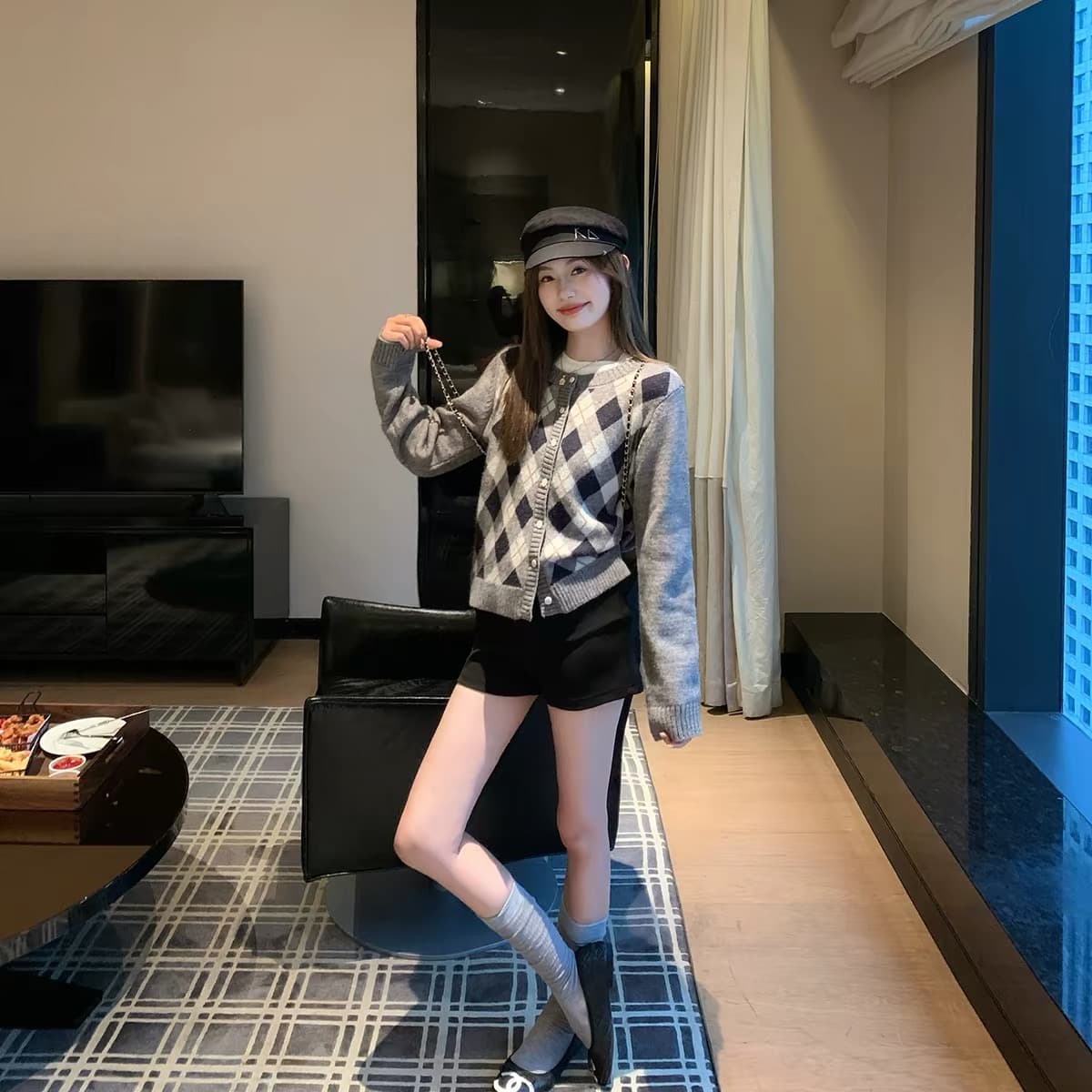 한 부서 링 그리드 니트 오픈 가디건 여성 가을 라운드 넥 스웨터 코트 레트로 학원 슬림해 보이는 외출용 맨위 상세 이미지 15