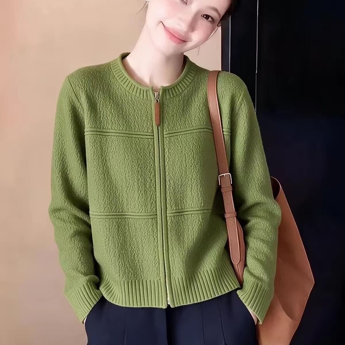 오래된 돈 바람 더블 지퍼 스웨터 카디건 코트 여성 의류 가을 한 부서 출퇴근 몸매 가꾸기 슬림해 보이는 디자인 센스 니트 스웨터 이미지 5
