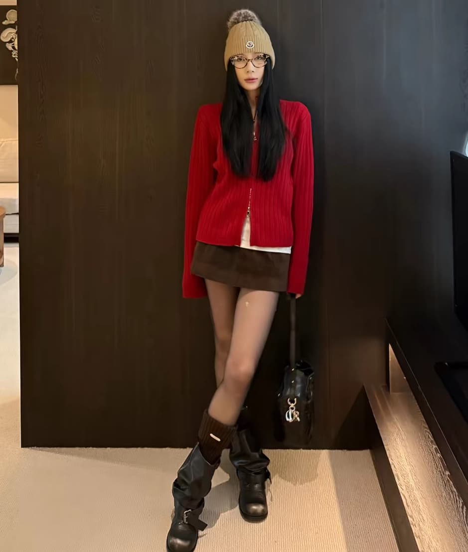 파란색 스웨터 오픈 가디건 여성 코트 이른 가을 한 부서 착용 가져 가라. 더블 지퍼 긴팔 맨위 니트 스웨터 이미지 2