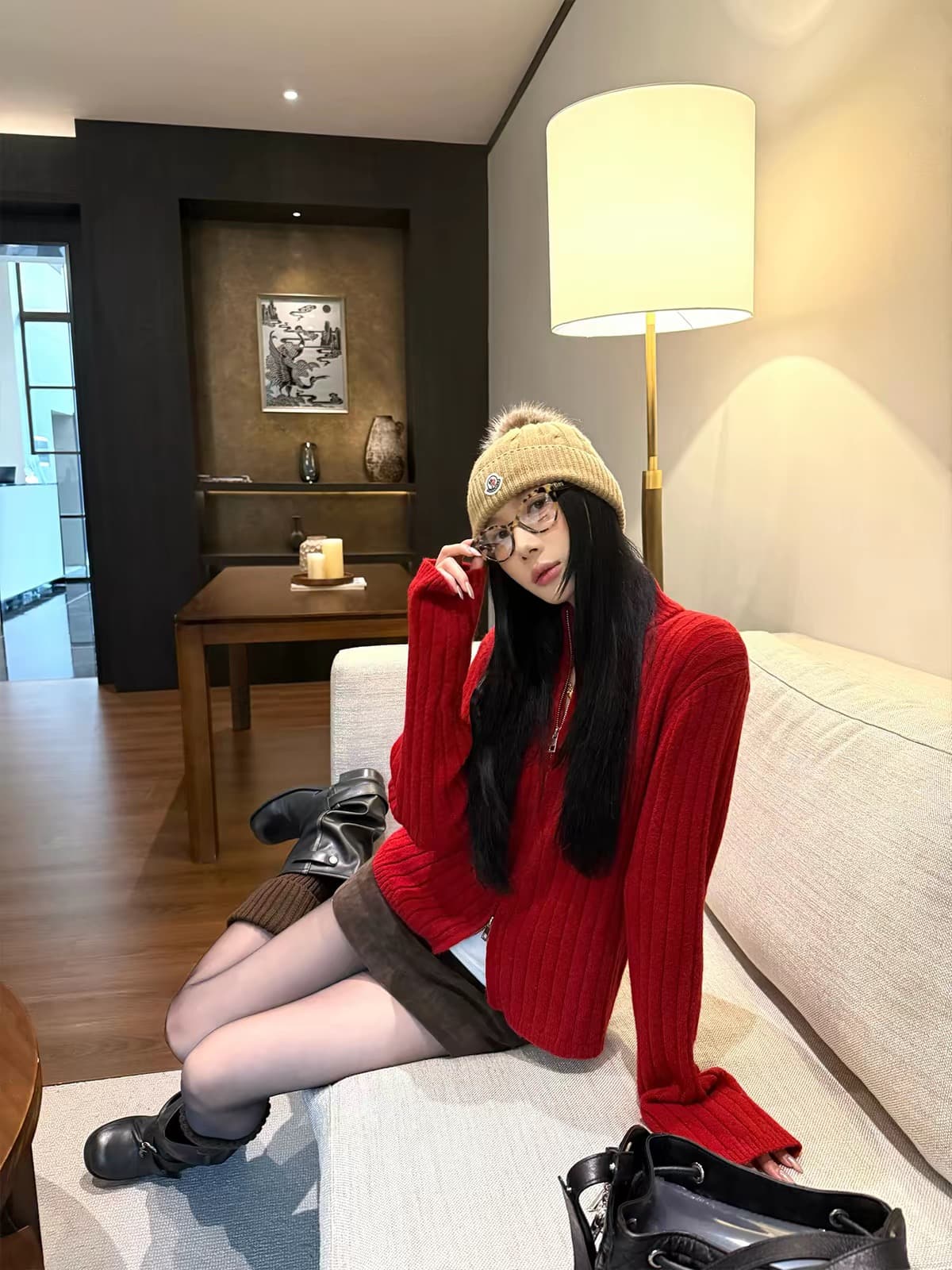 파란색 스웨터 오픈 가디건 여성 코트 이른 가을 한 부서 착용 가져 가라. 더블 지퍼 긴팔 맨위 니트 스웨터 상세 이미지 5