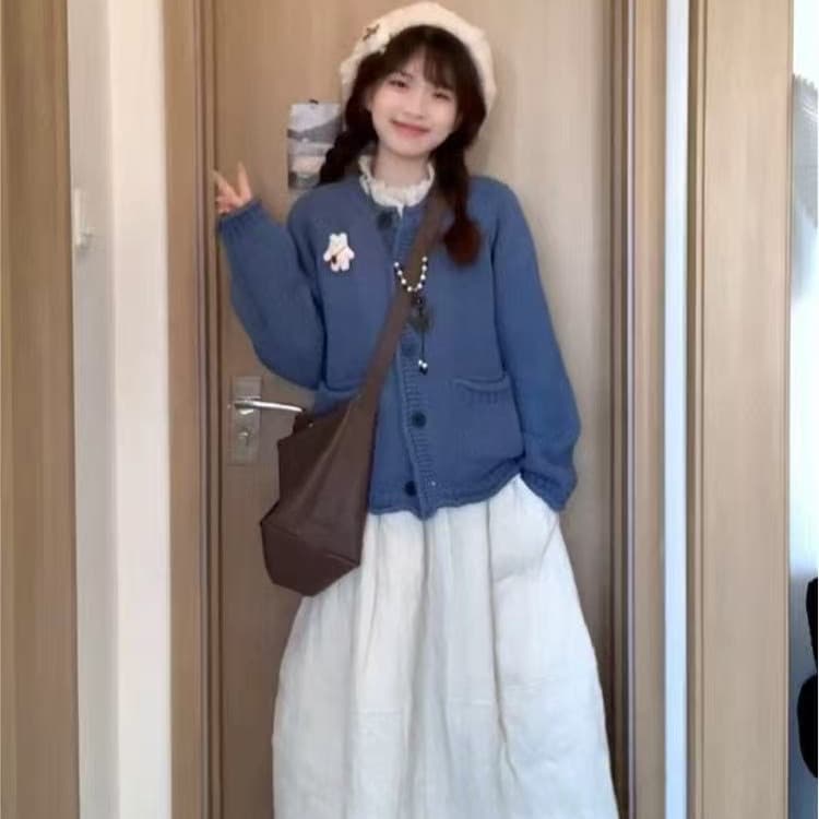 한 부서 레트로 고급 센스 두꺼운 로드 바늘 미니멀리즘 루즈핏 가을 겨울 부드러운 찹쌀 두꺼운 니트 스웨터 여성 스웨터 카디건 코트