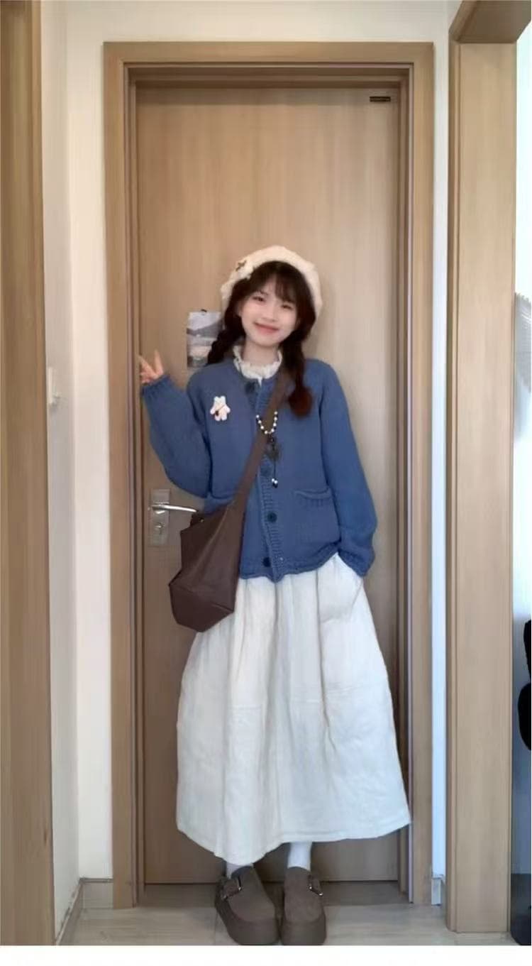 한 부서 레트로 고급 센스 두꺼운 로드 바늘 미니멀리즘 루즈핏 가을 겨울 부드러운 찹쌀 두꺼운 니트 스웨터 여성 스웨터 카디건 코트 상세 이미지 5