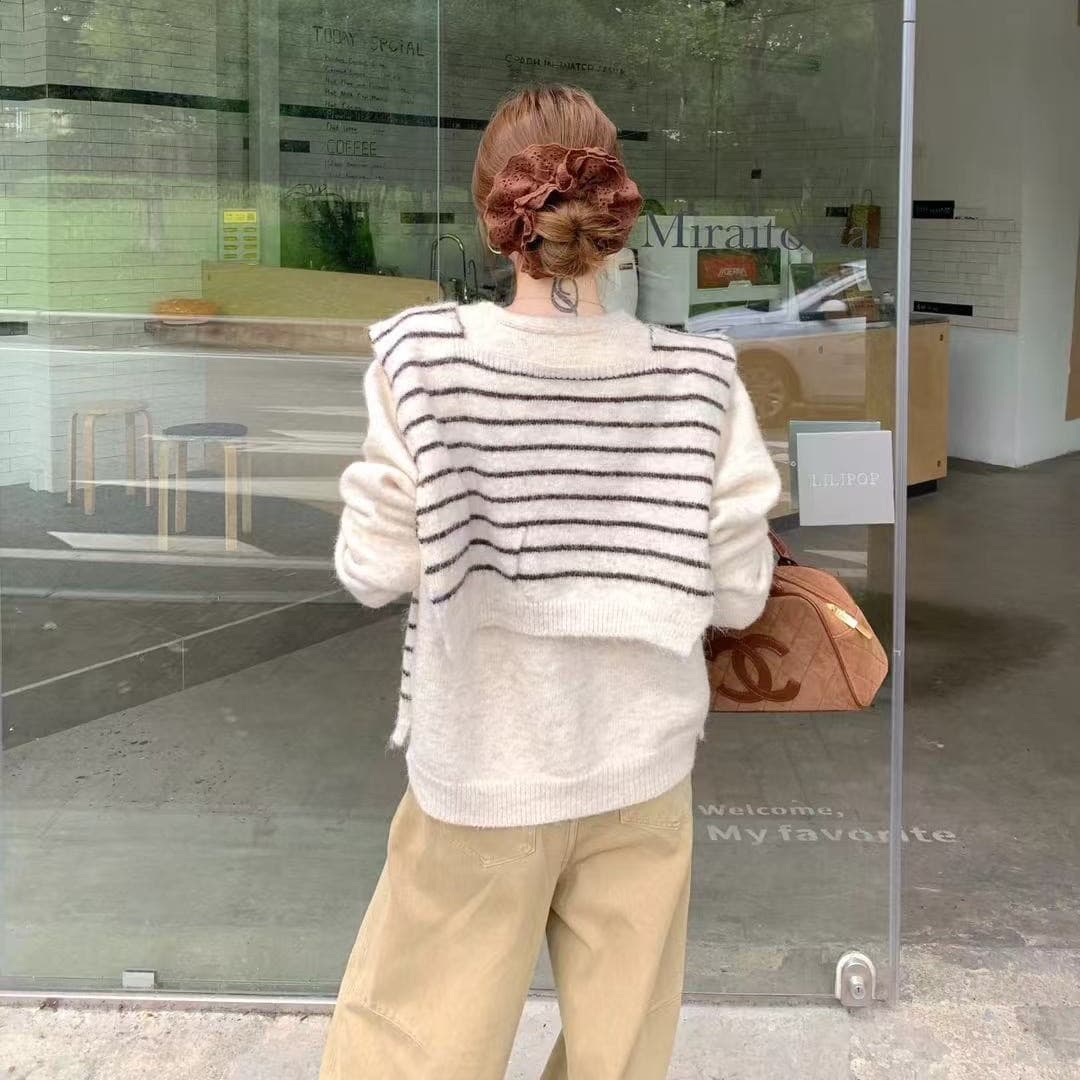 한 부서 V넥 두꺼운 스웨터 오픈 가디건 여성 코트 벨트 숄 가을 겨울 새로운 느긋한 바람 루즈핏 니트 이미지 5
