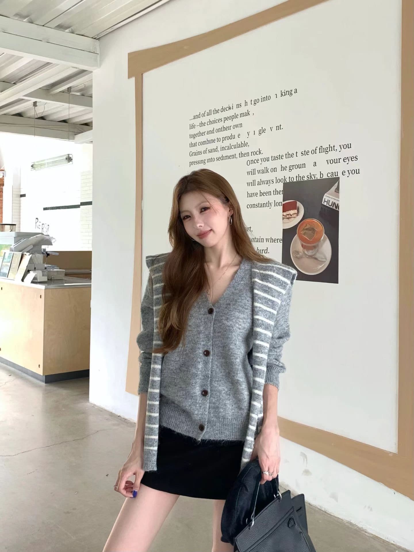 한 부서 V넥 두꺼운 스웨터 오픈 가디건 여성 코트 벨트 숄 가을 겨울 새로운 느긋한 바람 루즈핏 니트 상세 이미지 2