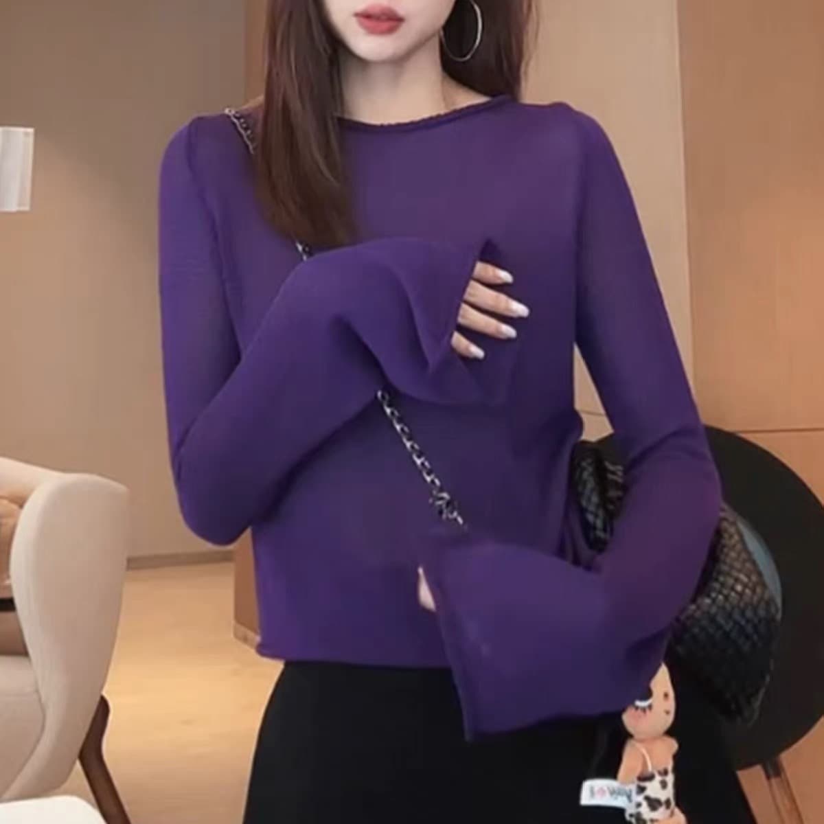 게으른 빛 산소 셔츠 색상 통제 ji 제인 지배 보트 칼라 부츠컷 긴팔 니트 스웨터 맨위 상세 이미지 4