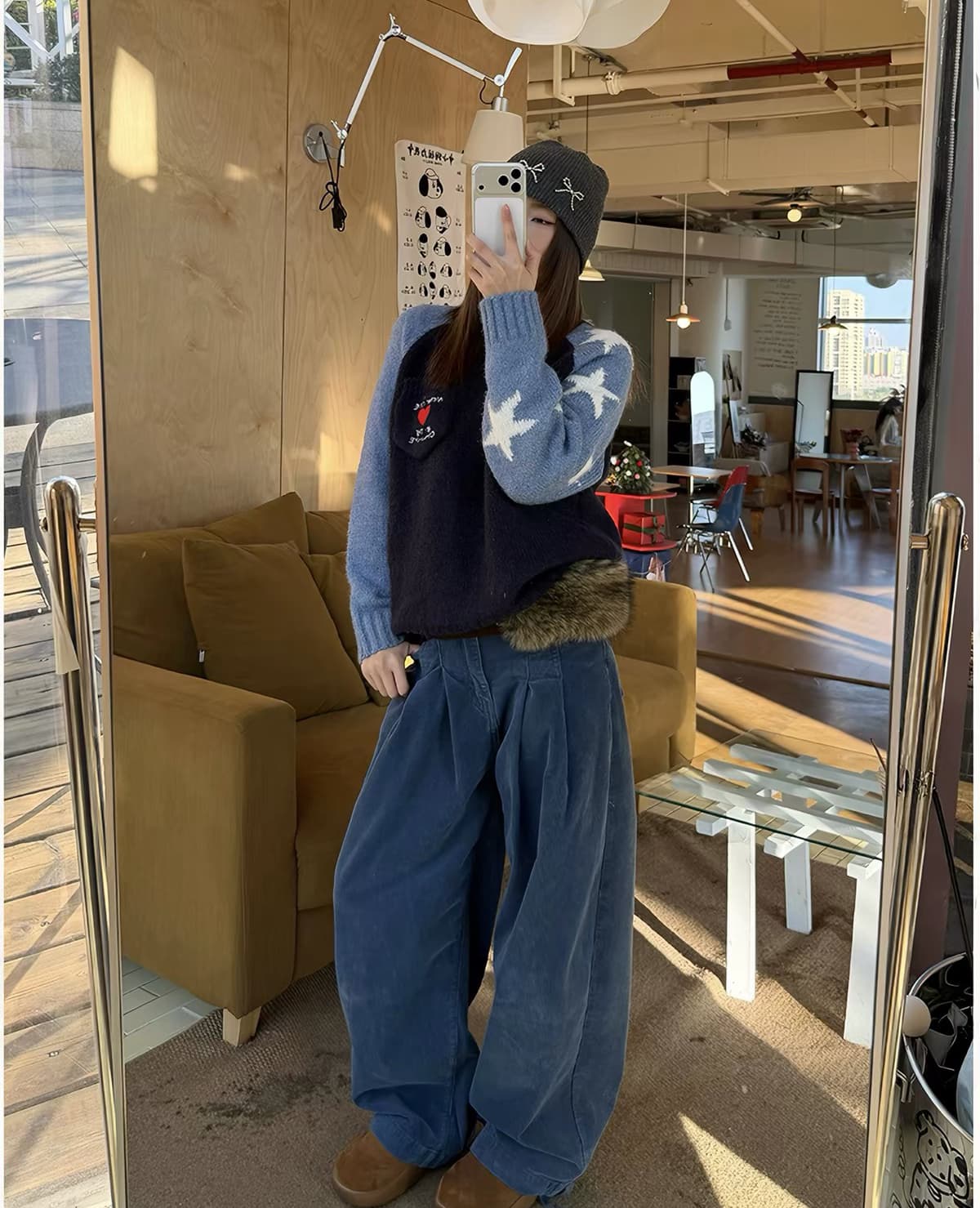 아메리칸 레트로 배색 별 루즈핏 삽입 어깨 소매 커버 머리 스웨터 여자 가을 겨울 느긋한 바람 긴팔 맨위 트렌디 상세 이미지 5