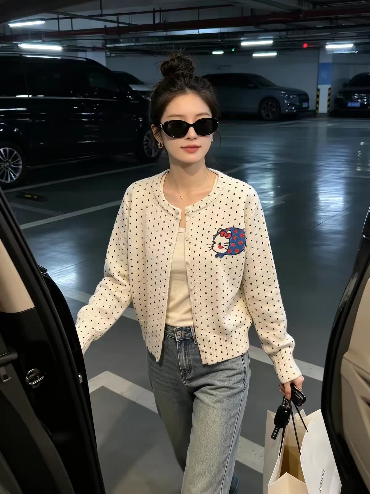 새로운 도트 무늬 니트 오픈 가디건 여성 스택 착용 작은 샤넬 스타일 인사이드 가져 가라. 스웨터 코트 만나는 맨위 상세 이미지 4