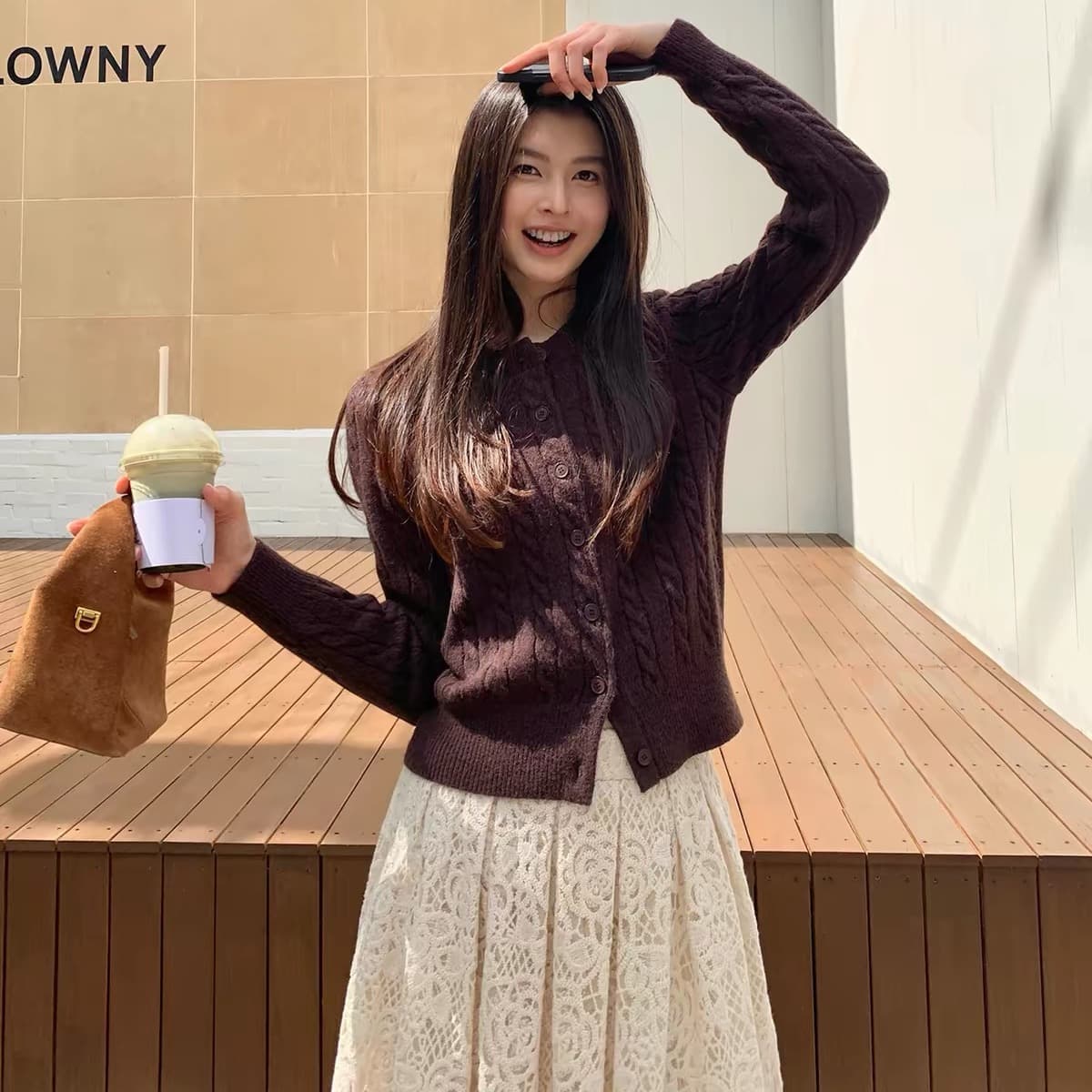 调性 꽈배기 세로 줄무늬 스웨터 오픈 가디건 여성 코트 몸매 가꾸기 라운드 넥 긴팔 니트 맨위 이미지 3