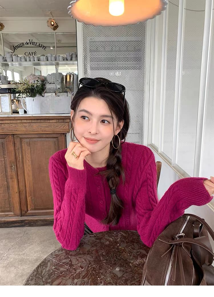 调性 꽈배기 세로 줄무늬 스웨터 오픈 가디건 여성 코트 몸매 가꾸기 라운드 넥 긴팔 니트 맨위 상세 이미지 1