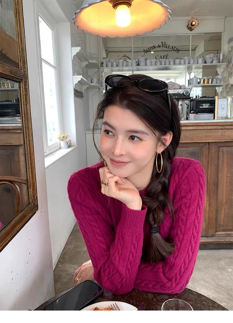 调性 꽈배기 세로 줄무늬 스웨터 오픈 가디건 여성 코트 몸매 가꾸기 라운드 넥 긴팔 니트 맨위 상세 이미지 2