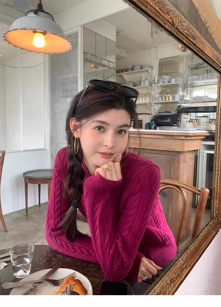 调性 꽈배기 세로 줄무늬 스웨터 오픈 가디건 여성 코트 몸매 가꾸기 라운드 넥 긴팔 니트 맨위 상세 이미지 4