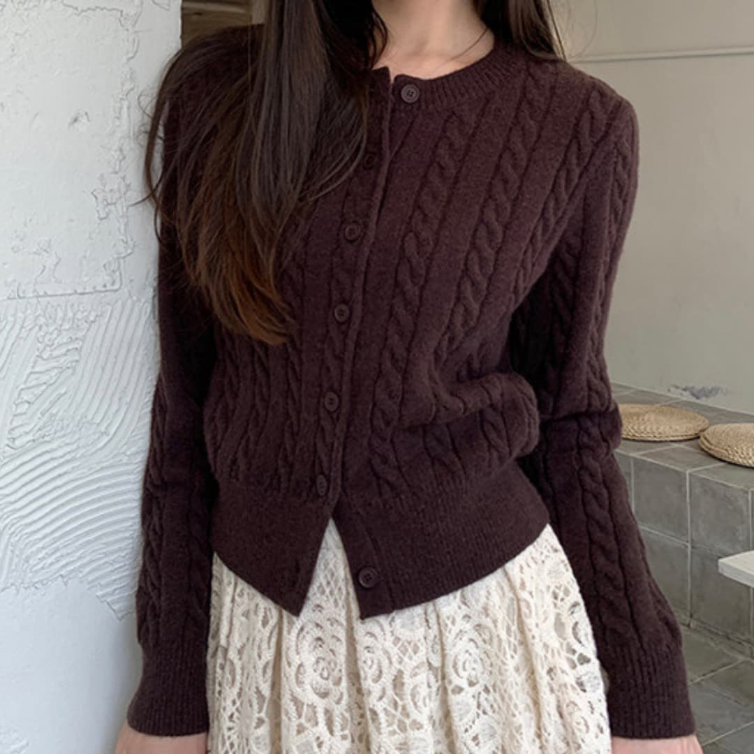 调性 꽈배기 세로 줄무늬 스웨터 오픈 가디건 여성 코트 몸매 가꾸기 라운드 넥 긴팔 니트 맨위 상세 이미지 10