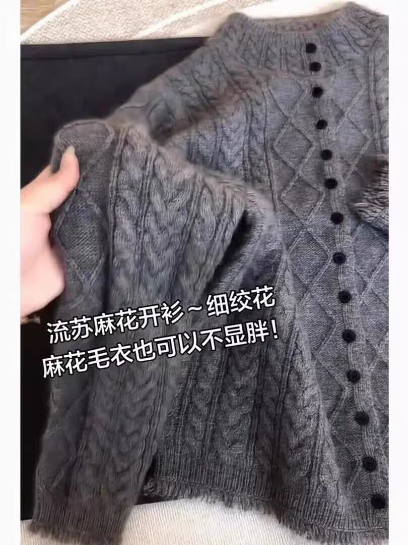 한 부서 레트로 회색 싱글 줄 버튼 반하이넥 트위스트 꽃 스웨터 여자 봄 가을 느긋한 센스 몸매 가꾸기 쇼트 스타일 니트 맨위 상세 이미지 2