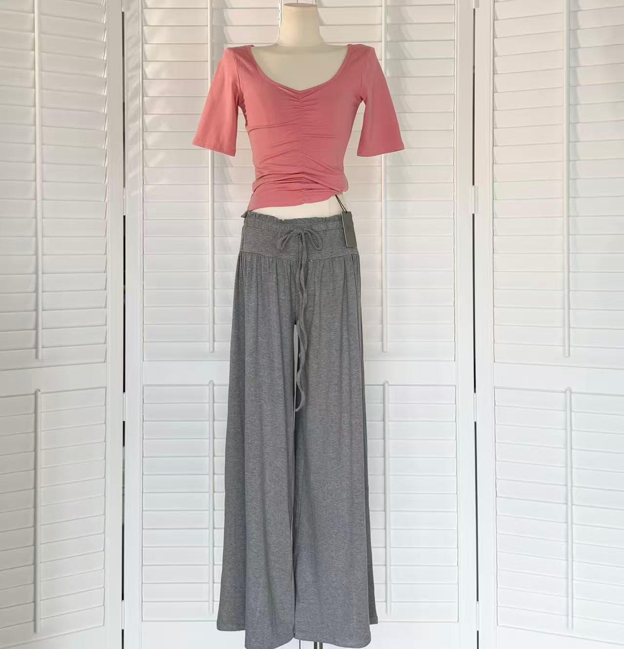 suuuicee 우유 피부 하느님 바지 chao 부드러운 풀 서클 펌프 Pleat 디자인 나만의 것을 가져와 라. 도루 가을 센스 루즈핏 와이드 레그 팬츠 상세 이미지 11
