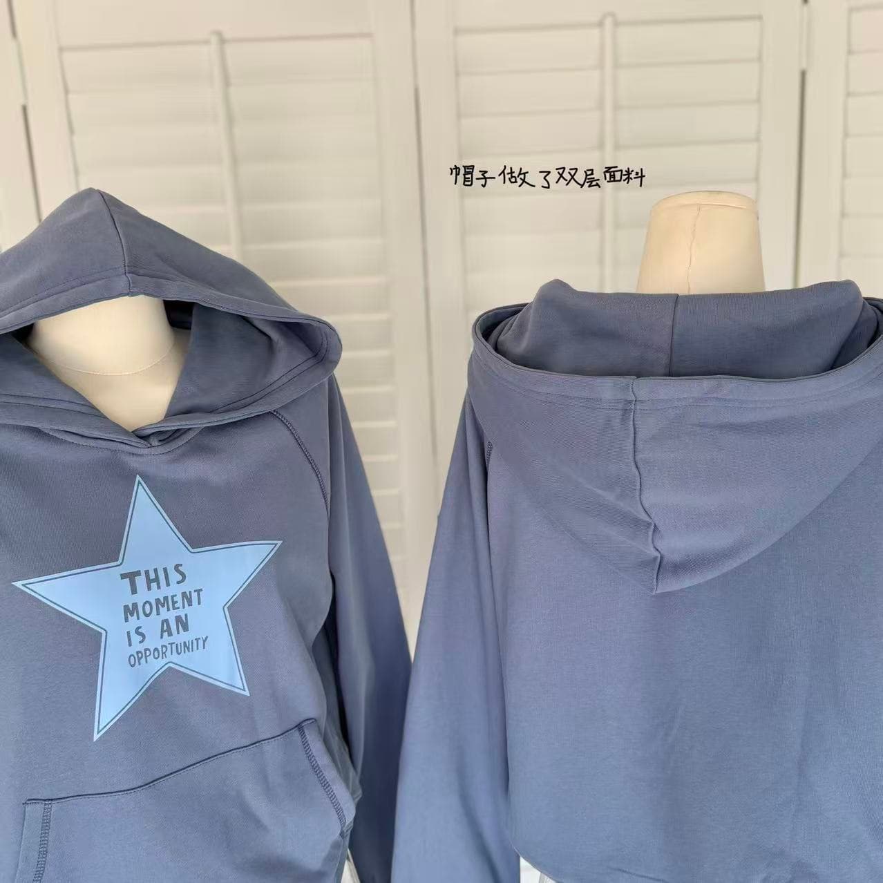 yookson vintage star 높음 그램 다시 하다 오래된 오각형 별 루즈핏 풀오버 후드 티 스웨터 여성 상세 이미지 10