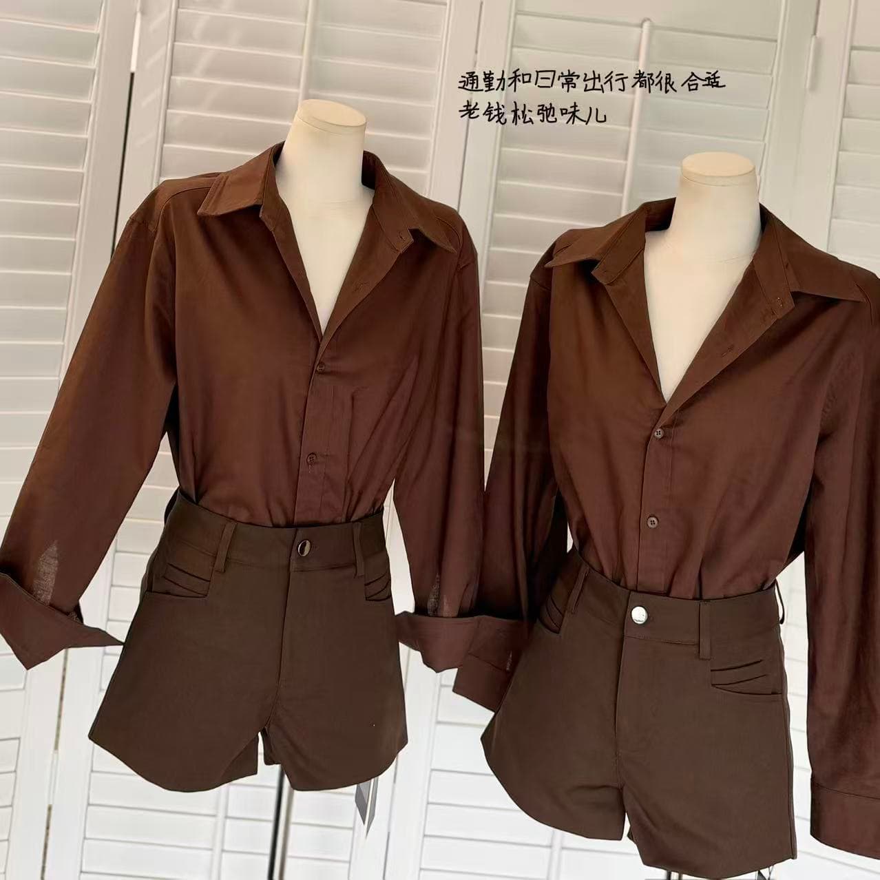 kubiliv 태어난 섬세한 아마 폴로 칼라 긴팔 루즈핏 셔츠 여성 감기 세련된 오래된 돈 바람 맨위 이미지 2