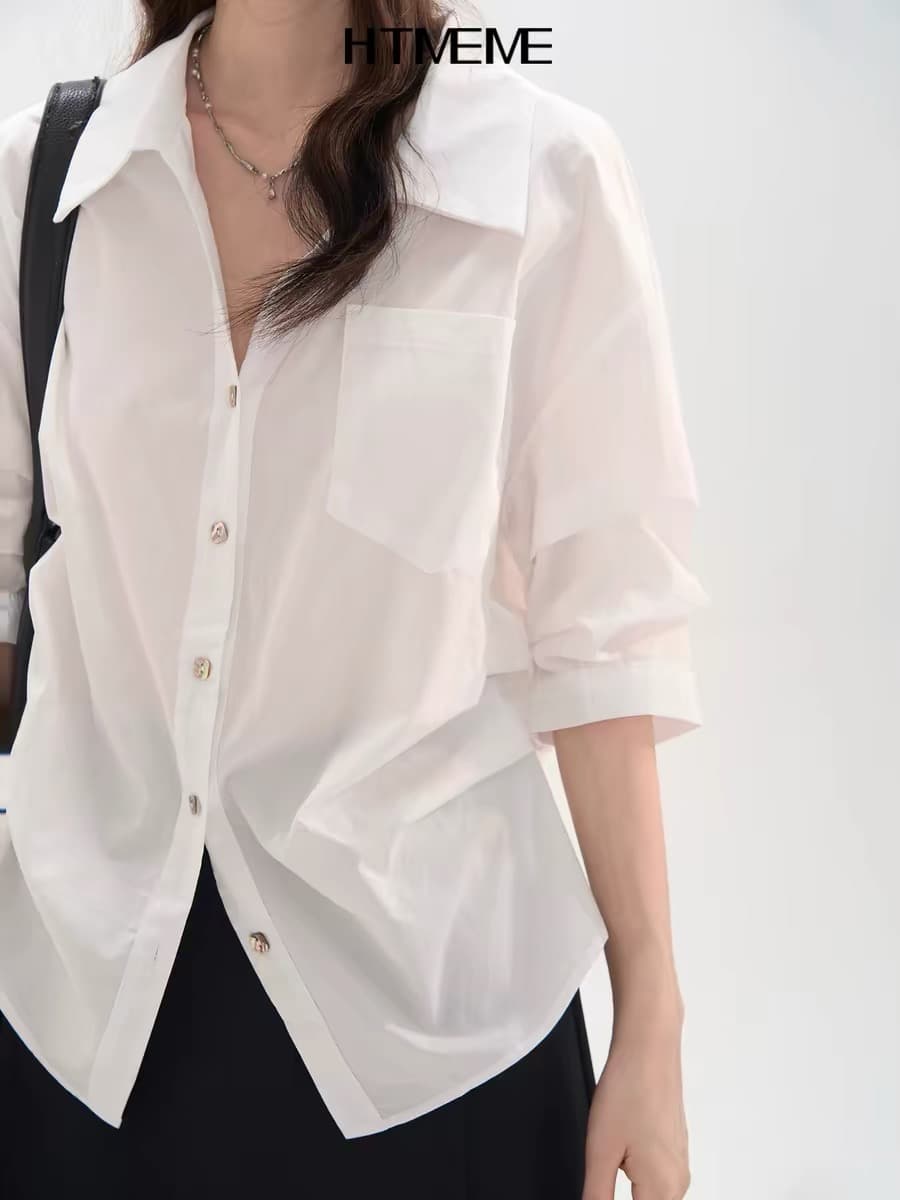 세련된 지식인 높음 지혜 센스 중간 소매 여성 셔츠 출퇴근 허리 수축 품격 맨위 상세 이미지 1