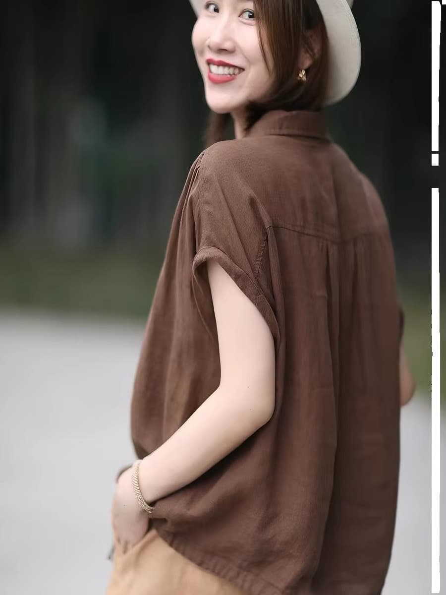 정리 누락 된 주간 싱글 펌프 로프 밑단 여성 셔츠 작은 대중 반팔 캐주얼 셔츠 루즈핏 맨위 이미지 4