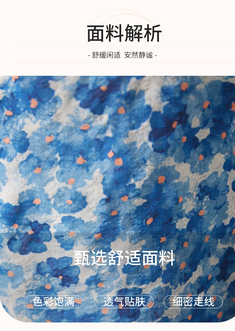 실사 여름 지방 mm 얇은 면 린넨 프린트 문예 여성 품격 무릎 아래 중간 길이 반팔 드레스 상세 이미지 2
