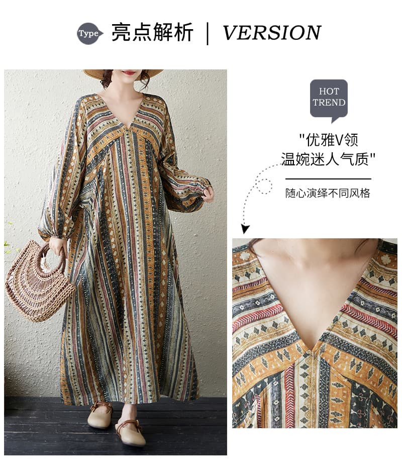실사 가을 작은 대중 아니요 명중 섹션 얇은 면 린넨 빅 사이즈 V넥 루즈핏 품격 슬림해 보이는 롱 코트 여성 드레스 상세 이미지 4