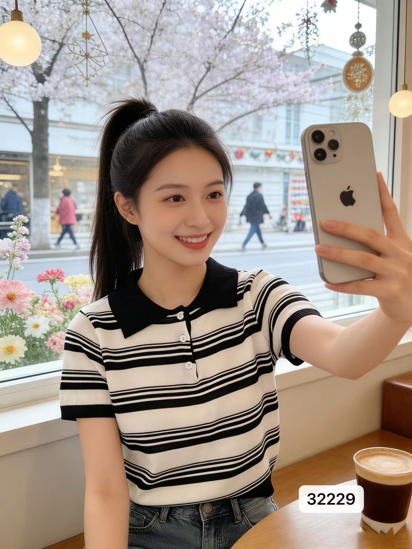 레트로 스트라이프 POLO 칼라 배색 스트라이프 다용도 반팔 맨위 여성