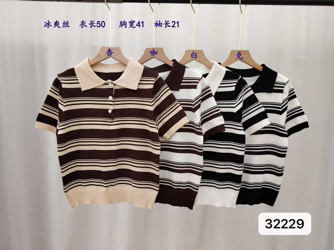 레트로 스트라이프 POLO 칼라 배색 스트라이프 다용도 반팔 맨위 여성 상세 이미지 2