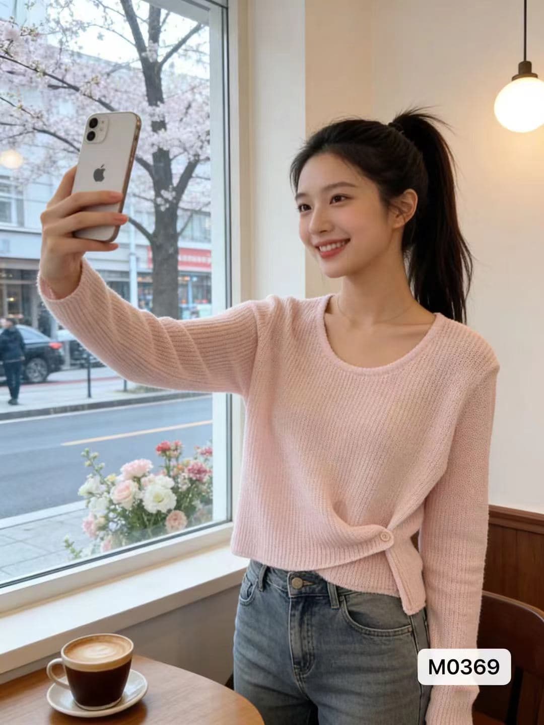 한 부서 느슨함 센스 싱글 측면 트임 단추 디자인 풀오버 긴팔 상세 이미지 2
