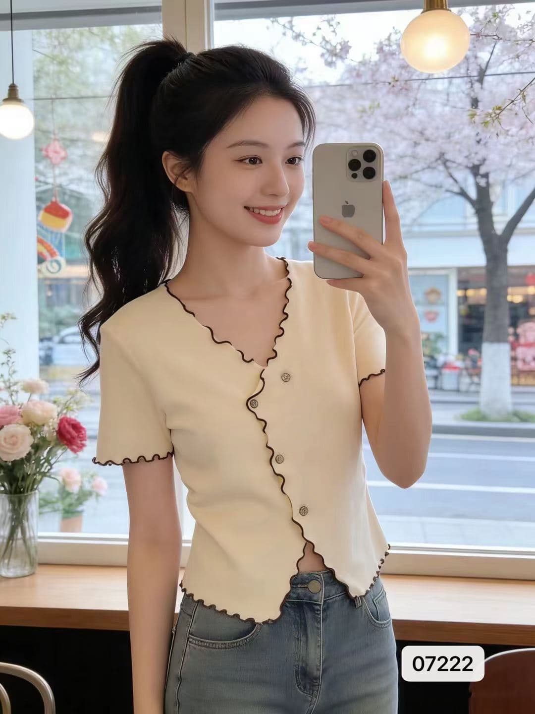 달콤함 연령 감소 V넥 패치워크 색상 프릴 트임 반팔 오픈 가디건