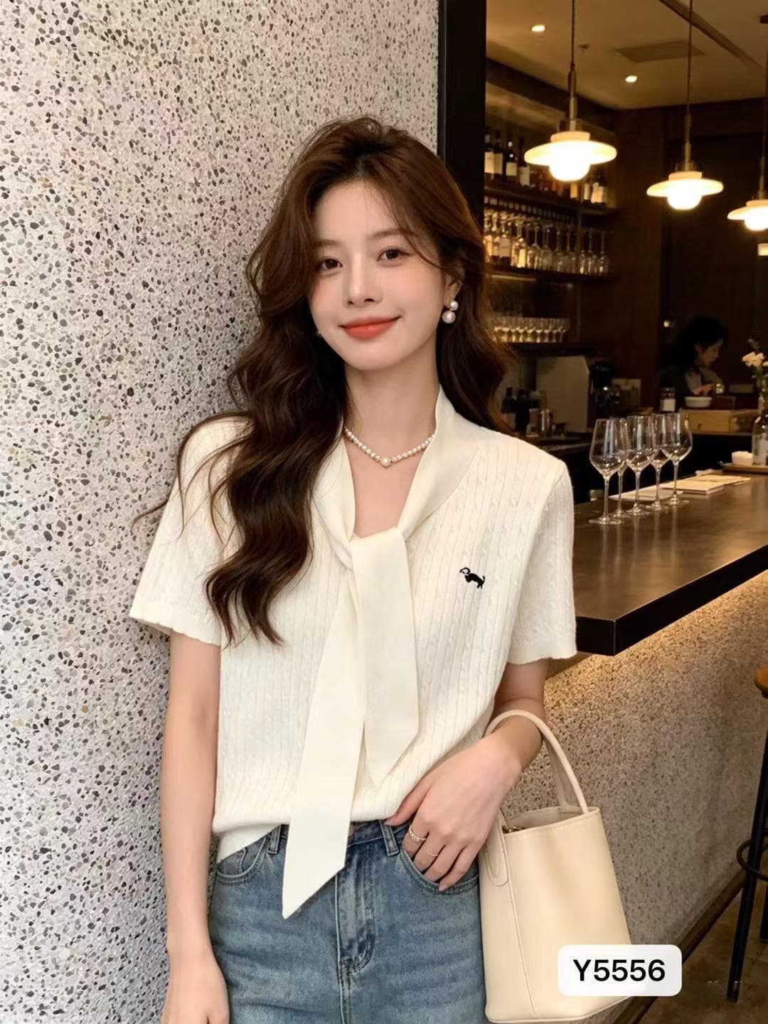 한 부서 POLO 칼라 패치워크 페이크 레이어드 풀오버 반팔