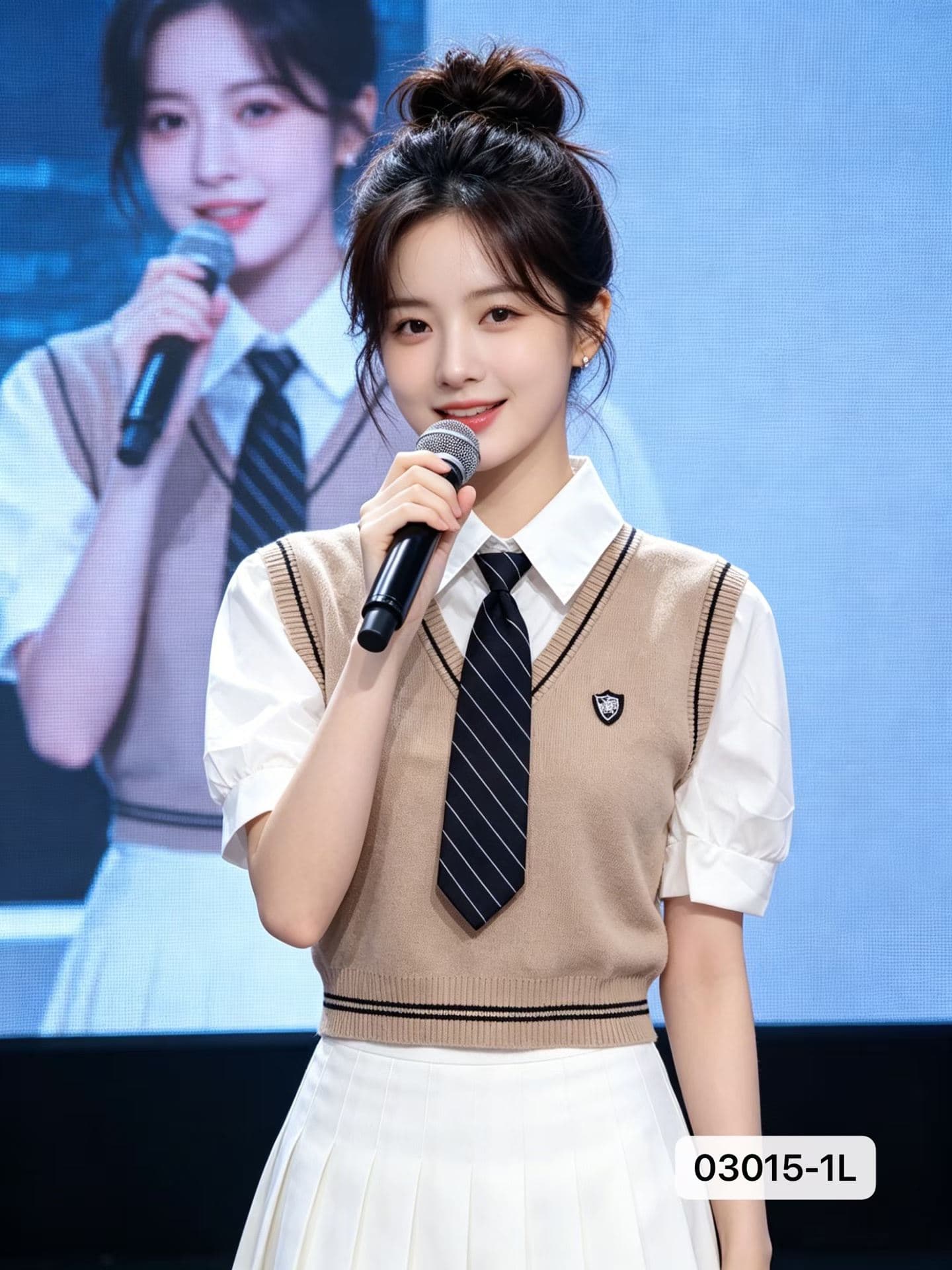 정가 학원 스타일 셔츠 넥타이 나비 넥타이 자동차 마크 페이크 레이어드 풀오버 반팔 상세 이미지 1