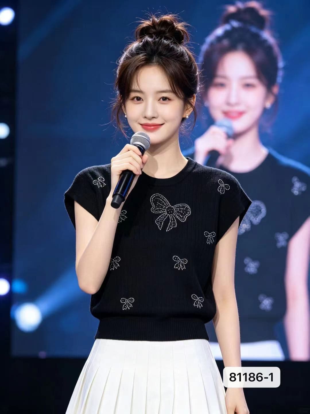 정가 패션 라운드 넥 나비 매듭 핫픽스 구덩이 기사 작은 날다 소매 풀오버 맨위 상세 이미지 2