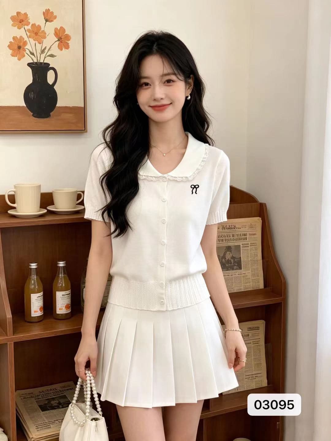 정가 외국 가스 연령 감소 레이스 조각 베이비 칼라 자수 반팔 오픈 가디건
