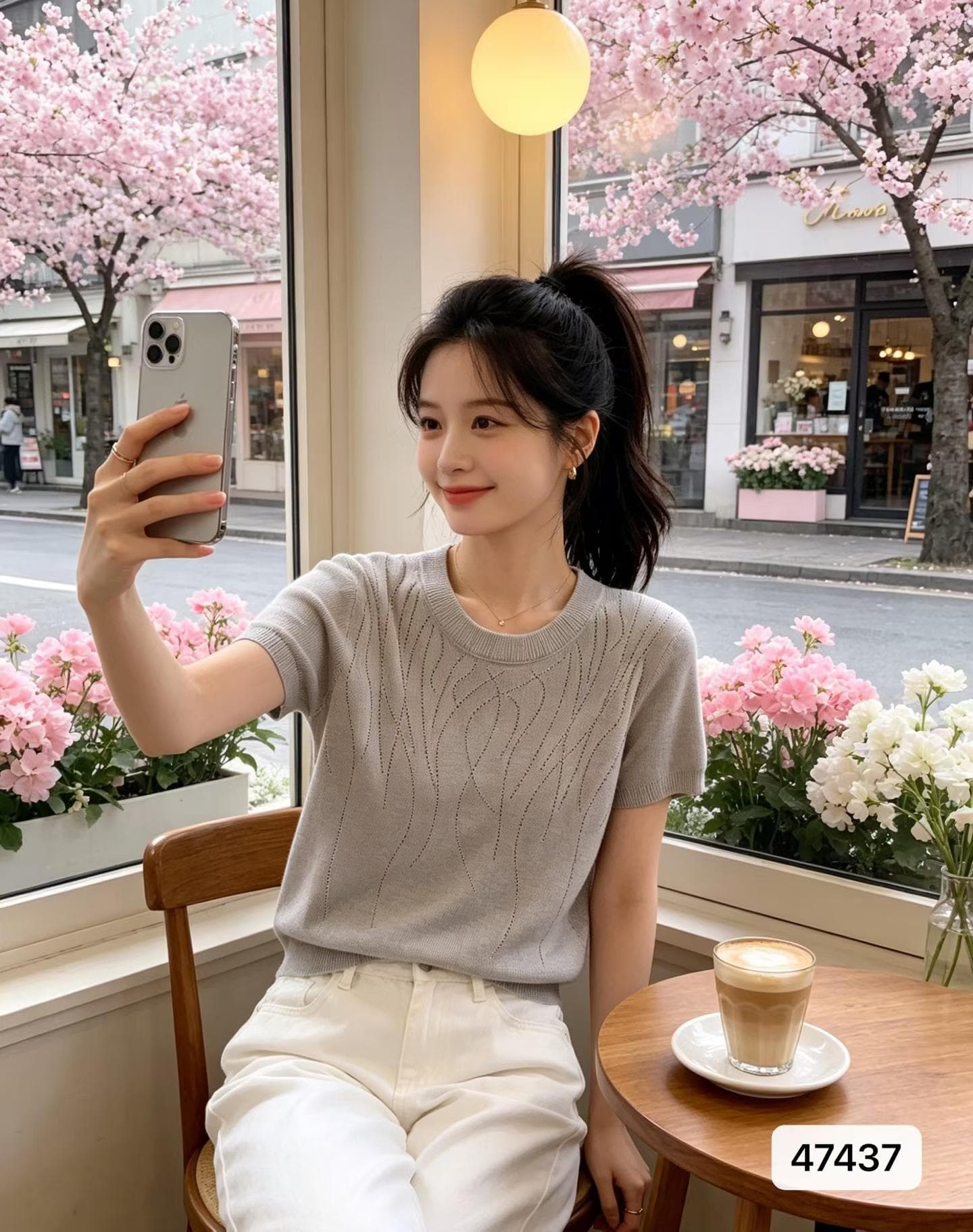 정가 라운드 넥 홀로우 아웃 핫픽스 디자인 다용도 단색 품격 반팔 이미지 2
