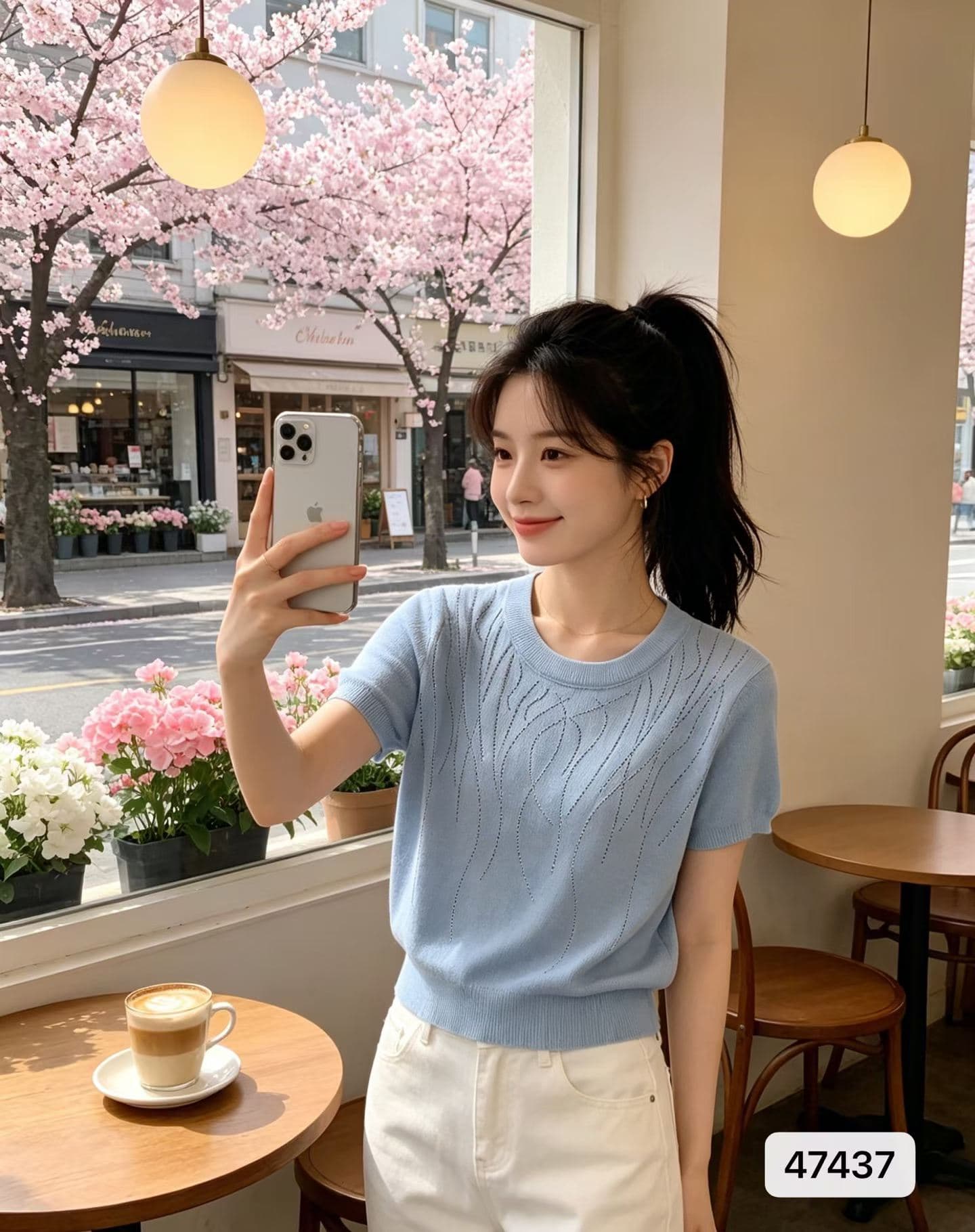 정가 라운드 넥 홀로우 아웃 핫픽스 디자인 다용도 단색 품격 반팔 상세 이미지 2