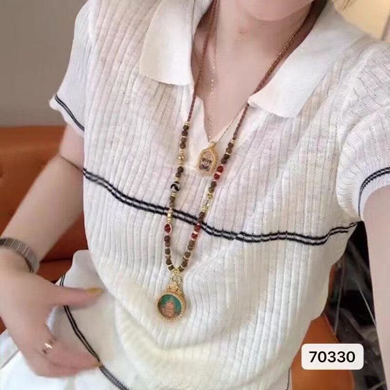 정가 품격 연령 감소 POLO 칼라 패치워크 색상 마이크로 ~을 통해 니트 풀오버 반팔