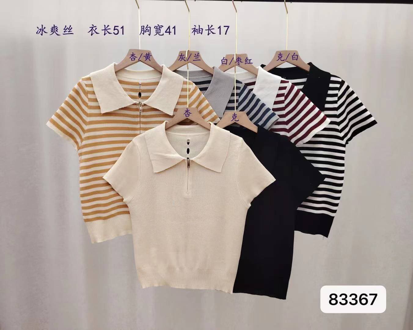 정가 패션 폴로 칼라 하프 지퍼 배색 스트라이프 백리스 홀로우 아웃 풀오버 반팔 이미지 3