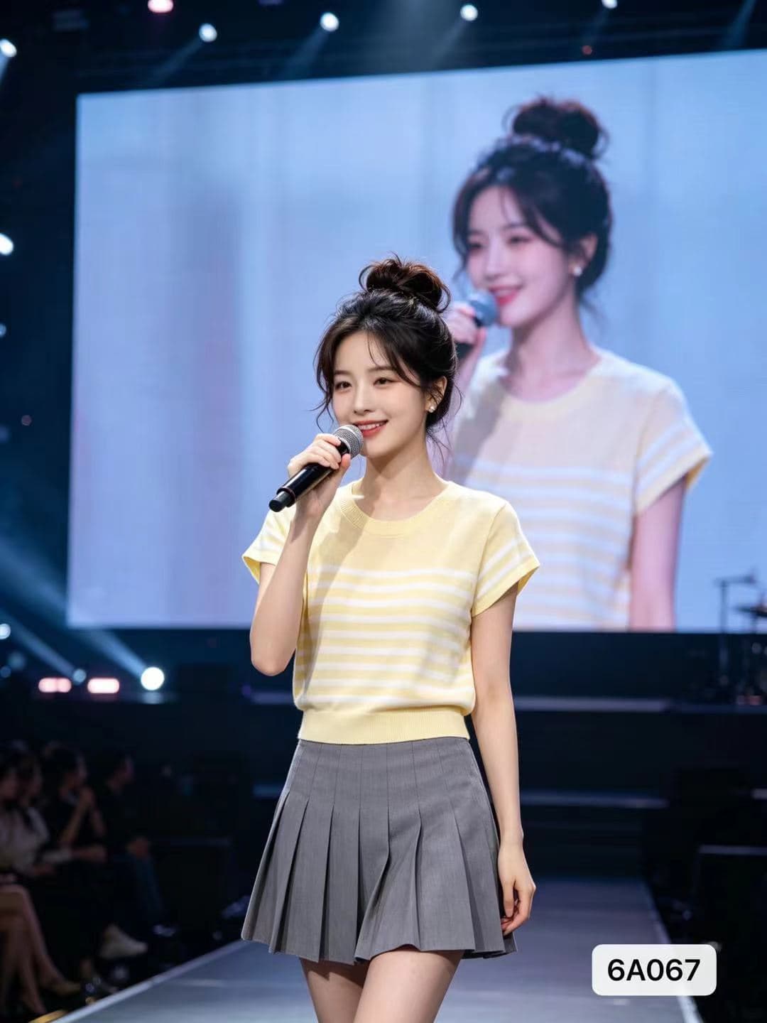 정가 연령 감소 디자인 센스 라운드 넥 패치워크 색상 스트라이프 니트 풀오버 반팔 상세 이미지 1