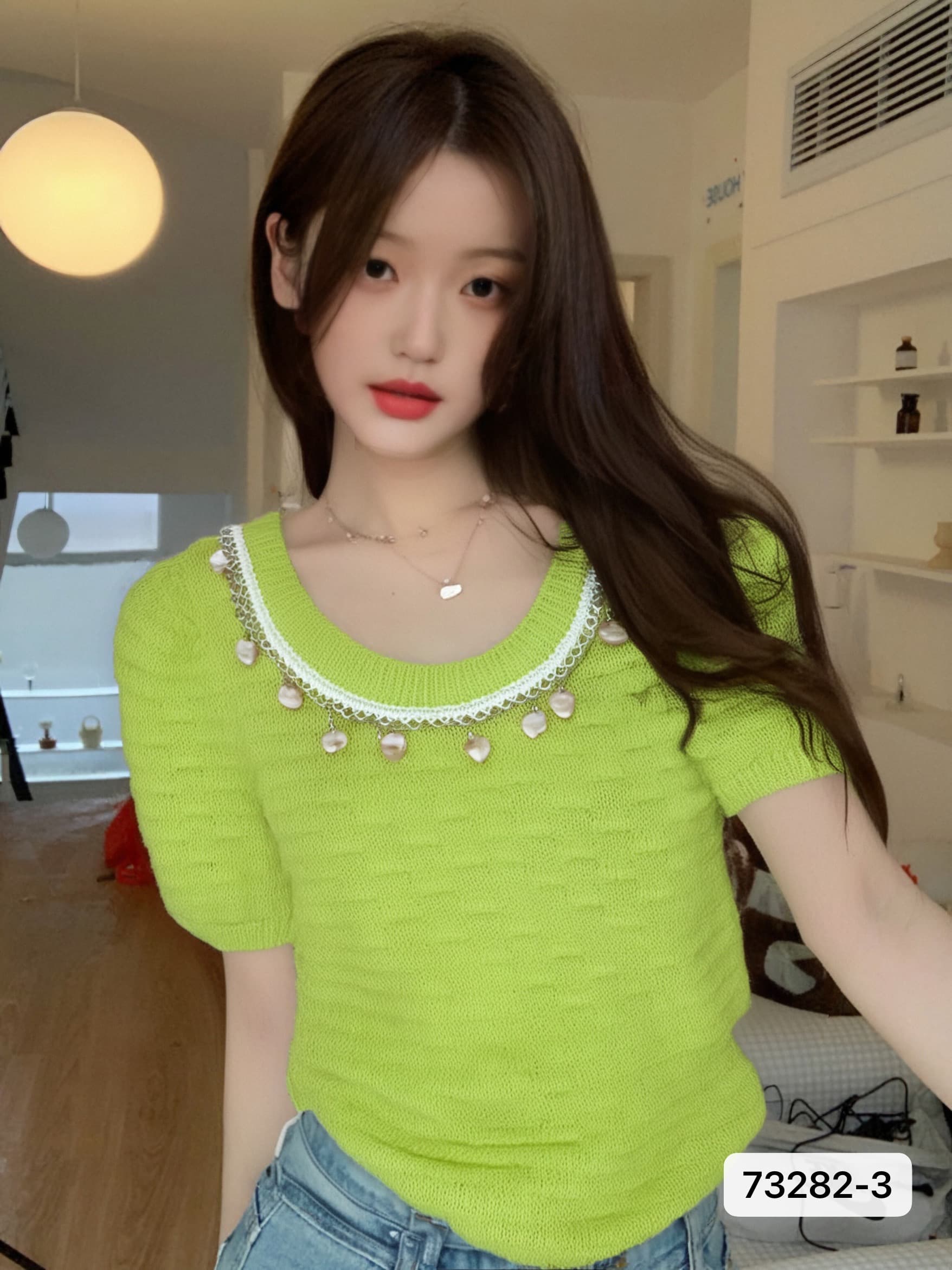 정가 여름 새로운 한국 스타일 달콤함 품격 u 칼라 조개 목걸이 거품 소매 맨위 여성 상세 이미지 2