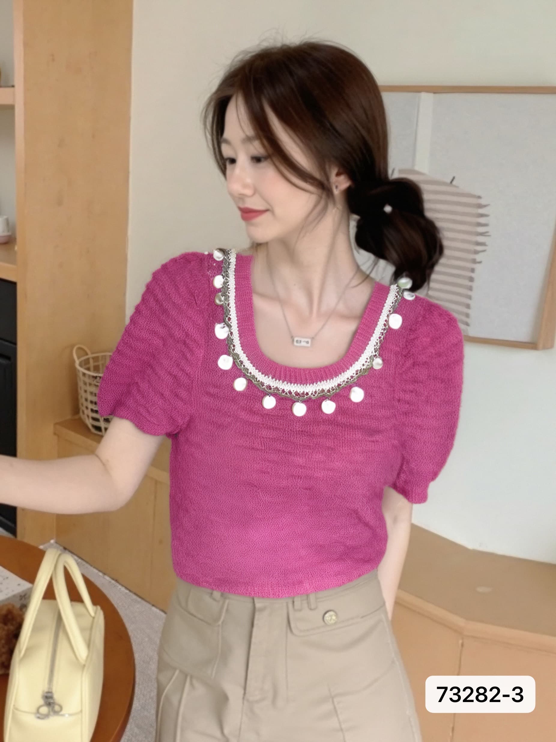 정가 여름 새로운 한국 스타일 달콤함 품격 u 칼라 조개 목걸이 거품 소매 맨위 여성 상세 이미지 4