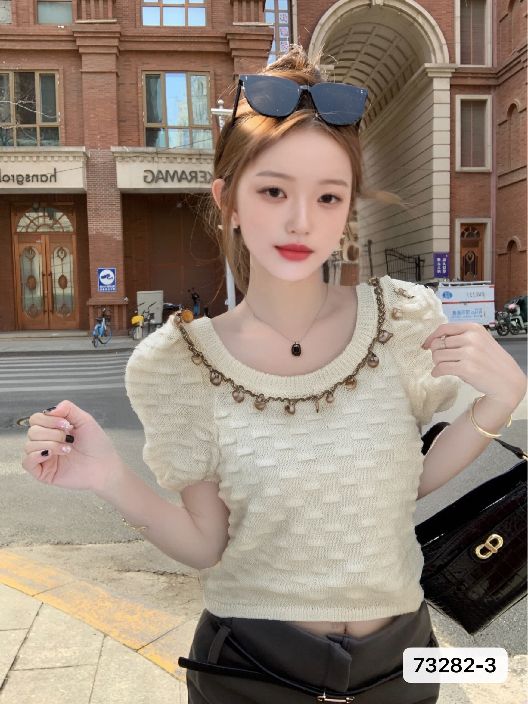 정가 여름 새로운 한국 스타일 달콤함 품격 u 칼라 조개 목걸이 거품 소매 맨위 여성 상세 이미지 5