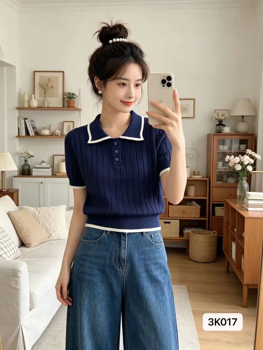 정가 한 부서 폴로 칼라 하프 열린 가슴 패치워크 색상 구덩이 기사 슬림해 보이는 풀오버 반팔 이미지 2