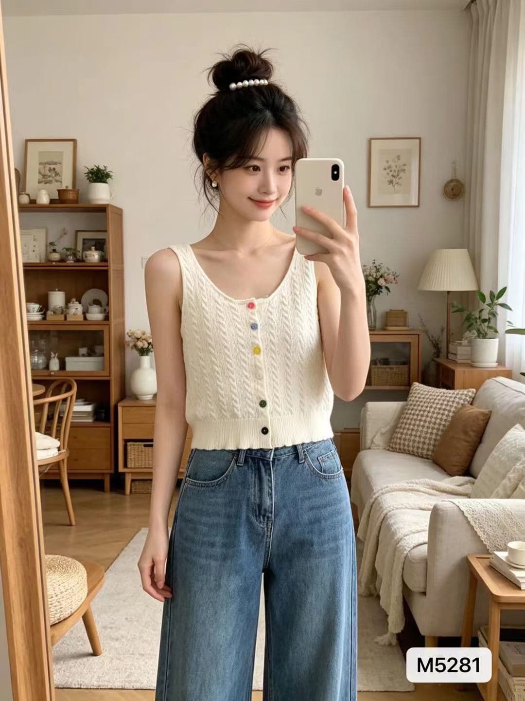 정가 달콤함 부드러운 찹쌀 바람 u 칼라 색상 단추 홀로우 아웃 꽈배기 니트 조끼 오픈 가디건 상세 이미지 1
